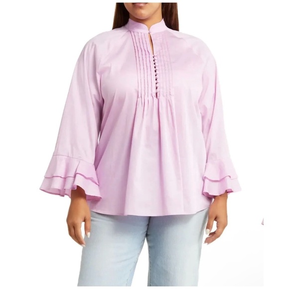 Harshman | Nagisa Ruffle Cuff Pin Tuck Popover Shirt Orchid | 2X - Picture 1 of 14